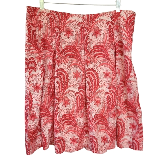 Talbots Plus Sz 14W Red Paisley Pleated Preppy Corpcore Summer A Line Skirt - Picture 3 of 12